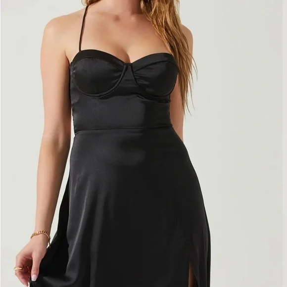 NWT ASTR brand black Gala Bustier Cross Strap Midi Dress - Picture 4 of 7
